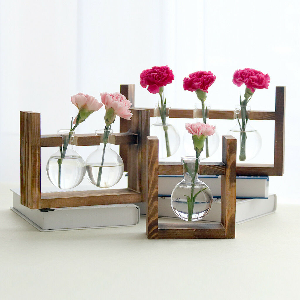 Wood & Glass Hydroponic Style Bulb Vase